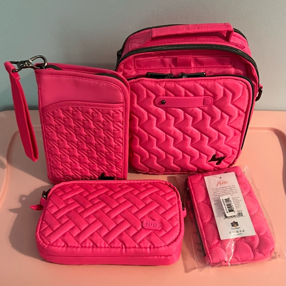 Lug Magenta Pink Skeeter and Coupe Crossbody, Tandem SE Wallet, Metro XL